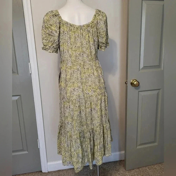J.Crew Ditsy Floral Yellow Puff-sleeve  Cottage Core Tiered Midi Dress(XS) - Picture 7 of 13